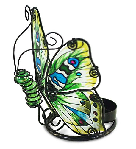 Das Windlicht Schmetterling aus farbigem Glas, Modell Grün von happyDko