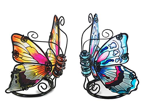 happyDko Set mit 2 Windlichtern mit Schmetterlingen, Metall und Glas, Aquarelleffekt, Höhe 12 cm von happyDko