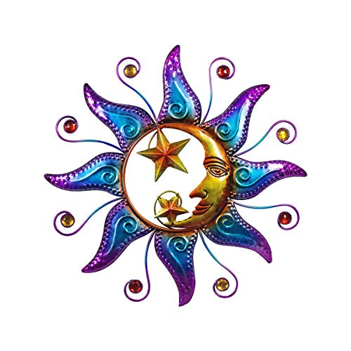 happyDko Wanddeko aus Metall: Sonne, Mond, bunte Sterne, Durchmesser 40 cm von happyDko