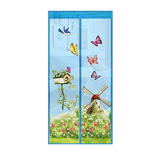 happyhouse009 Schmetterling Windmühle Garten Magnetvorhang Tür Anti Fliegen Insekten freihändig Sommer Magnetischer Fliegenvorhang Fenster Tür Fliegenvorhang Blau 100 x 210 cm von happyhouse009