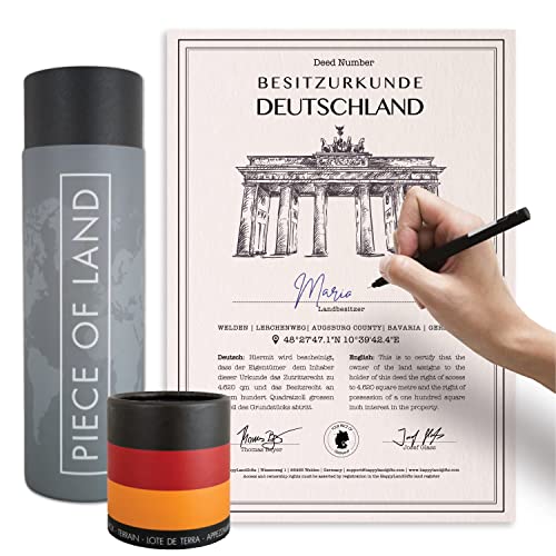 happylandgifts® Echtes Deutschland Grundstück als einzigartiges Geschenk für Germany Fans | Besitzurkunde mit Wunschname zum selber eintragen | Deutschland Geschenke | Geburtstag von happylandgifts