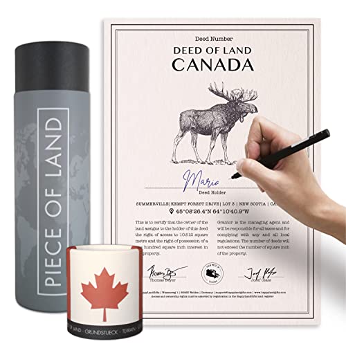 happylandgifts® Echtes Kanada Grundstück als einzigartiges Geschenk für Fans | Besitzurkunde mit Wunschname | Kanada Geschenke und Dekoration mit Canada Flagge von happylandgifts