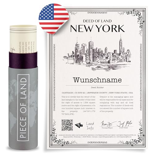 happylandgifts® Echtes New York Grundstück als einzigartiges Geschenk für Amerika Fans | Personalisierte Besitzurkunde mit Wunschname | New York Geschenke | Geburtstag von happylandgifts