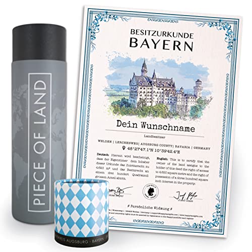 happylandgifts® Premium | Echtes Bayern Grundstück als einzigartiges Geschenk für Bavaria Fans | Personalisierte Besitzurkunde in Farbe mit Wunschname und persönlicher Widmung von happylandgifts