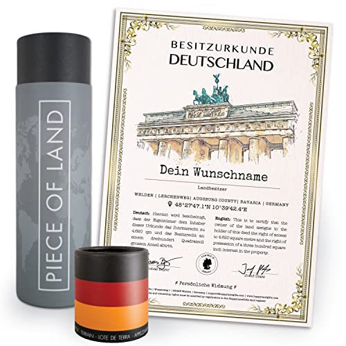 happylandgifts® Premium | Echtes Deutschland Grundstück als einzigartiges Geschenk für Germany Fans | Personalisierte Besitzurkunde in Farbe mit Wunschname und persönlicher Widmung von happylandgifts