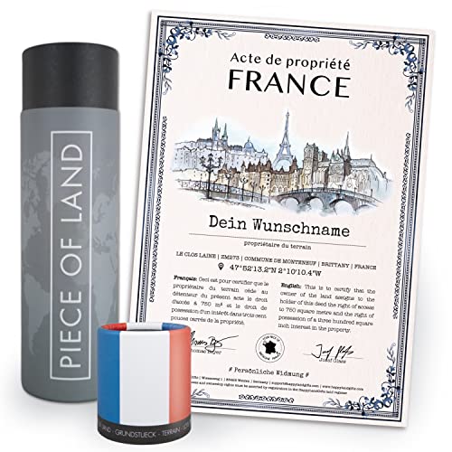 happylandgifts® Premium | Echtes Frankreich Grundstück als einzigartiges Geschenk für Frankreich Liebhaber | Personalisierte Besitzurkunde in Farbe mit Wunschname und persönlicher Widmung von happylandgifts