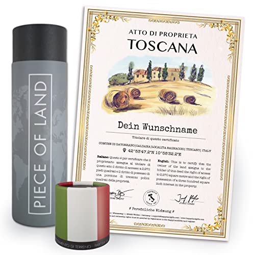 happylandgifts® Premium | Echtes Grundstück in der Toskana als einzigartiges Geschenk für Italien Fans | Personalisierte Besitzurkunde in Farbe mit Wunschname und persönlicher Widmung von happylandgifts