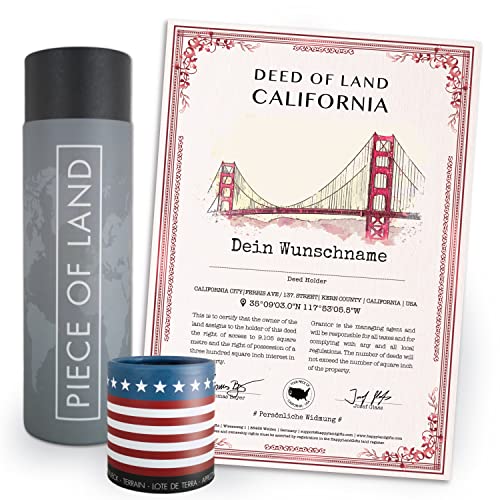 happylandgifts® Premium | Echtes Kalifornien Grundstück als einzigartiges Geschenk für USA Fans | Personalisierte Besitzurkunde in Farbe mit Wunschname und persönlicher Widmung von happylandgifts