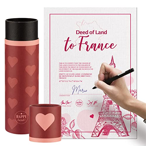 happylandgifts® Romantische Geschenke | Echtes Stück Land in Frankreich - dem Land der Liebe | Personalisierbare Besitzurkunde | Jahrestag Geburtstag Valentinstag von happylandgifts