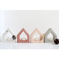 Adventskranz 4 Stück Beton, Teelichthalter Haus, Häuschen, Teelicht , Dekohaus Aus Keramikpulver, Advent von happylivingartstud