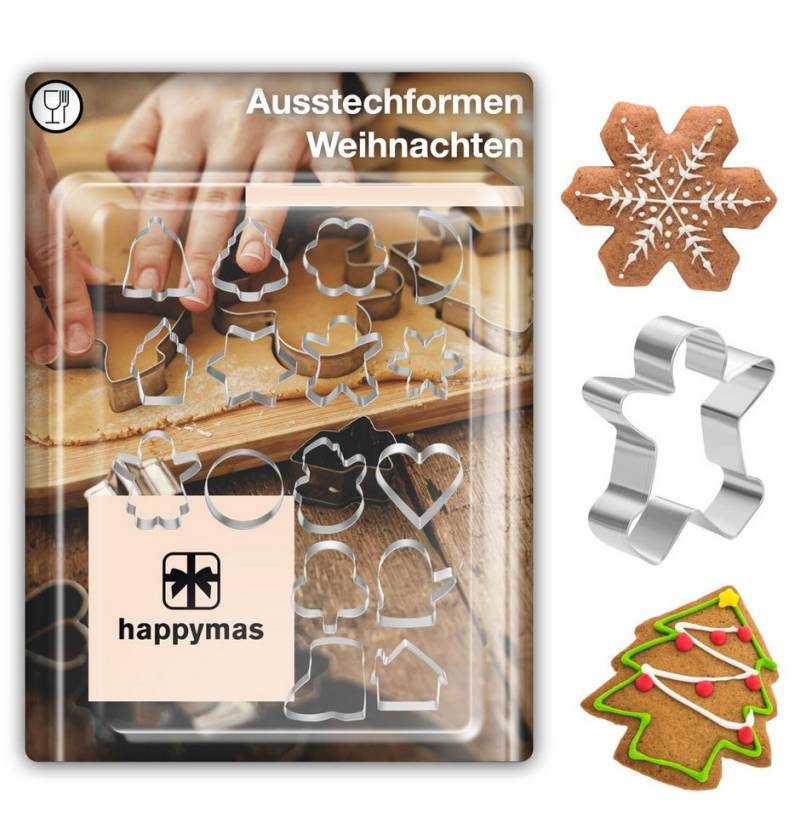 happymas Ausstechform 20er Keksausstecher Weihnachten Plätzchenausstecher Steckform, (20er Set, 20-St., 20-teilig) von happymas