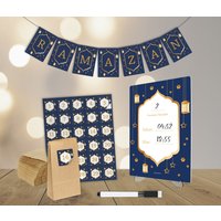 Ramadan Set "Blau" 1 Acryltafel, Glastift Mit Schwamm, Mini Staffelei, 30 Sticker, Geschenktüten, Girlande von happyprintstorede