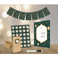 Ramadan Set "Grün" 1 Acryltafel, Glastift Mit Schwamm, Mini Staffelei, 30 Sticker, Geschenktüten, Girlande von happyprintstorede