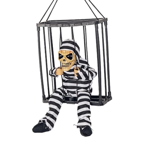 harayaa Gruseliges sprechendes Totenkopf-Käfig-Skelett-Spielzeug, Halloween-Hängespielzeug für Spukhaus, Maskerade, drinnen, Themenpartys, Stil d harayaa Gruseliges sprechendes Totenkopf-Käfig-Skelett-Spielzeug, Halloween-Hängespielzeug für Spukhaus, Maskerade, drinnen, Themenpartys, Stil d von harayaa