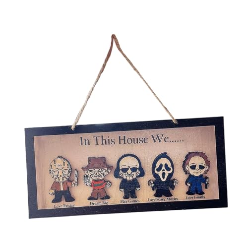 harayaa Halloween Deko Horrorfigur Holzschild Rahmen in This House We Horrorschild, Hängend harayaa Halloween Deko Horrorfigur Holzschild Rahmen in This House We Horrorschild, Hängend von harayaa