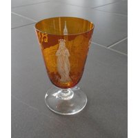 Lourdes Antike Geätzte Glaskristallschale Religiöses Wohnkultur Spirituelles Heiliges Geschenk von hard2findstuff