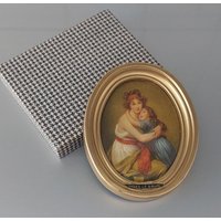 Vintage Florentiner Stil Rahmen & Seidendruck "Elisabeth Vigee Le Brun" Selbstporträt Mutter Und Tochter Frankreich Geschenk von hard2findstuff