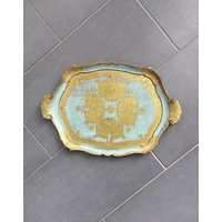 Vintage Florentiner Tablett Italien Goldton Und Türkisfarbe Vanity Tablett C 50 cm X 33 Geschenk von hard2findstuff