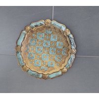 Vintage Florentiner Tablett Italien Goldton Und Türkisfarbe Vanity Tray Durchmesser C 30 cm Geschenk von hard2findstuff