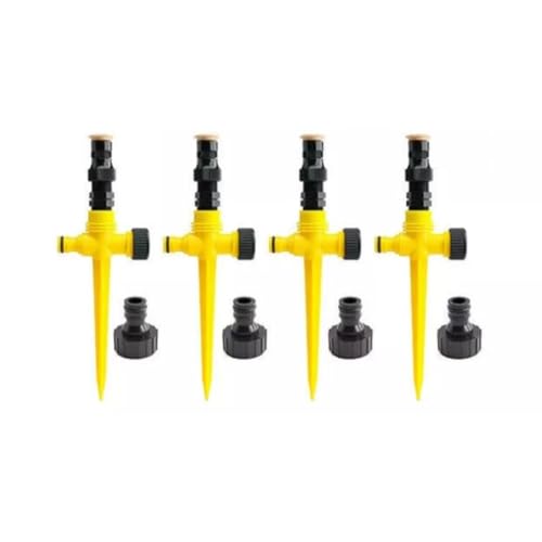 4 oder 8 Stück 360° Garten Wassersprinkler - Automatisches Rasenspieß-Bewässerungssystem mit Schlauchanschluss (Gelb, 4 Stück) von hardinox