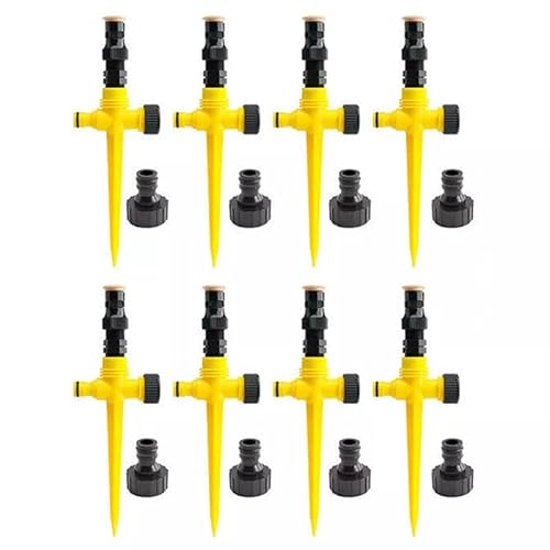4 oder 8 Stück 360° Garten Wassersprinkler - Automatisches Rasenspieß-Bewässerungssystem mit Schlauchanschluss (Gelb, 8 Stück) von hardinox