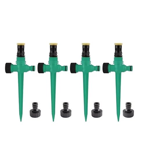 4 oder 8 Stück 360° Garten Wassersprinkler - Automatisches Rasenspieß-Bewässerungssystem mit Schlauchanschluss (Grün, 4 Stück) von hardinox