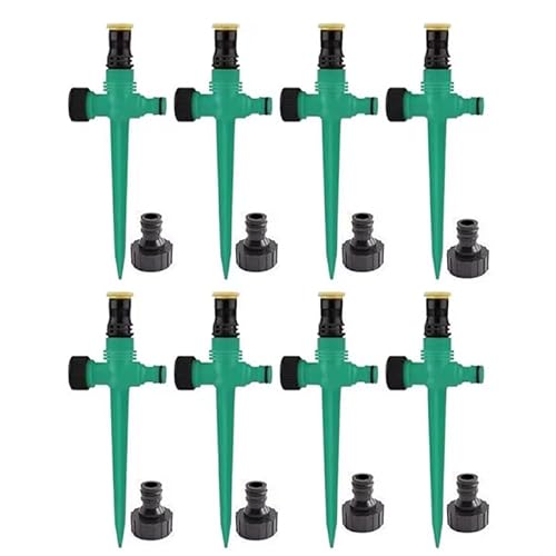 4 oder 8 Stück 360° Garten Wassersprinkler - Automatisches Rasenspieß-Bewässerungssystem mit Schlauchanschluss (Grün, 8 Stück) von hardinox