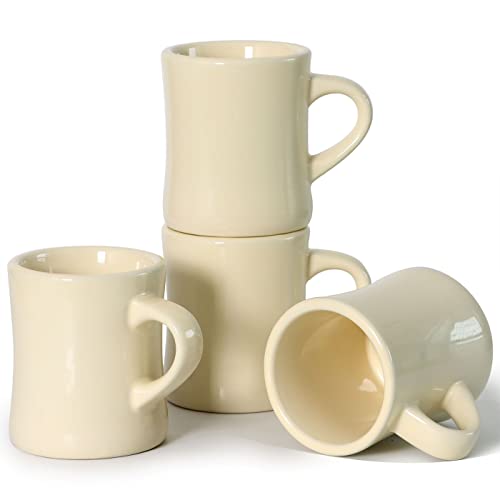 harebe Retro-Kaffeetassen, 4er-Set, 295 ml, schwer, klassische Keramik-Tassen mit Griff, für Kaffee, Tee, Kakao, Milch, Latte (cremefarben) von harebe