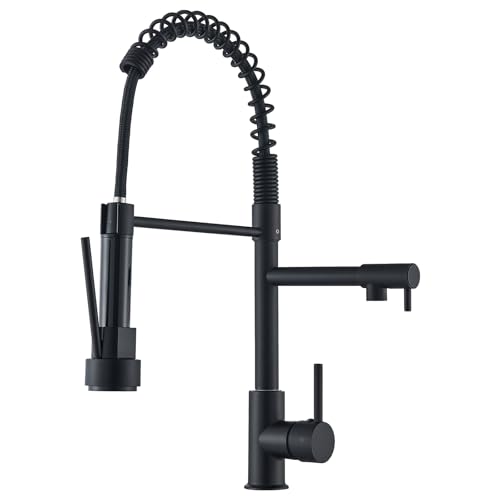 HARNART Wasserhahn Küche,Hochdruck Küchenarmatur mit Herunterziehen Brause Armatur,Mischbatterie Küche mit 3 Strahlarten,360° Drehbar Spültischarmatur,Schwarz von harnart