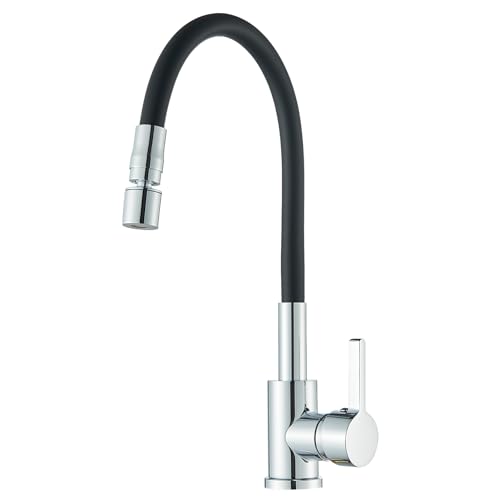 HARNART Flexible Küchenspüle, Mischbatterie, Einhebel, ausziehbar, Dual-Sprühmodus, 1 Loch, Wasserhahn, Mischbatterie, 360° drehbar, matter Silikonschlauch, schwarz von harnart