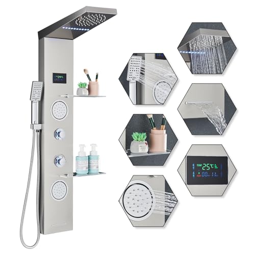 HARNART LED Duschpaneel mit Armatur,4 Funktionen Duschpaneel mit LED Temperaturanzeige,Massagedusche und Wasserfall Dusche,Duschsäule aus Edelstahl 304 HARNART LED Duschpaneel mit Armatur,4 Funktionen Duschpaneel mit LED Temperaturanzeige,Massagedusche und Wasserfall Dusche,Duschsäule aus Edelstahl 304 von harnart