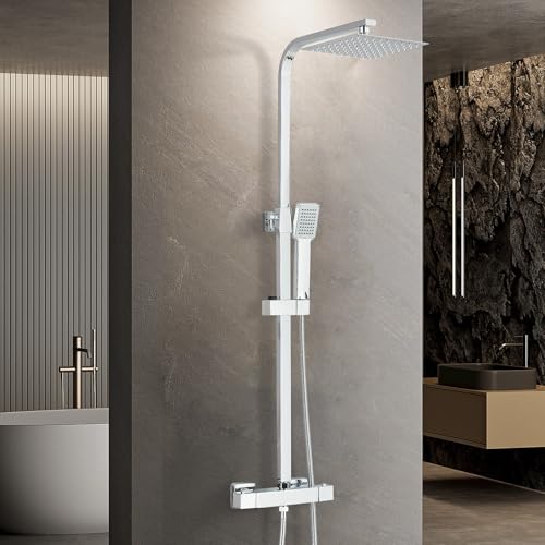 HARNART Thermostat-Duscharmatur-Set aus Edelstahl und mit verstellbarem 20,3 cm Überkopf-Regenduschkopf, Doppelkopf, Badewannenarmatur mit Dusche, Chrom HARNART Thermostat-Duscharmatur-Set aus Edelstahl und mit verstellbarem 20,3 cm Überkopf-Regenduschkopf, Doppelkopf, Badewannenarmatur mit Dusche, Chrom von harnart