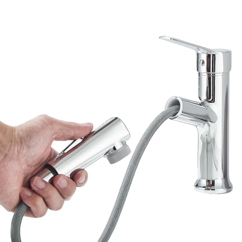 HARNART Wasserhahn Bad Armatur mit herausziehbarer Waschtischarmatur mit 3 Strahlarten Geeignet für Aufsatzwaschbecken Warm-Kalt Waschbeckenarmatur,Chrom von harnart