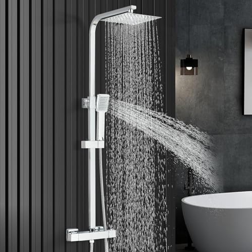 Harnart Edelstahl Regendusche Duschsystem Ohne Armatur Chrom Duscharmatur Komplettset Set Duschstange mit brause Duschkopf mit Schlauch und Halterung, Eckig Kopfbrause Duschset,Galvanisierung Harnart Edelstahl Regendusche Duschsystem Ohne Armatur Chrom Duscharmatur Komplettset Set Duschstange mit brause Duschkopf mit Schlauch und Halterung, Eckig Kopfbrause Duschset,Galvanisierung von harnart
