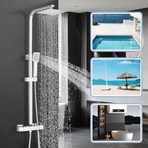 Harnart Edelstahl Regendusche Duschsystem Ohne Armatur Chrom Duscharmatur Komplettset Set Duschstange mit brause Duschkopf mit Schlauch und Halterung, Eckig Kopfbrause Duschset,Schwarz Harnart Edelstahl Regendusche Duschsystem Ohne Armatur Chrom Duscharmatur Komplettset Set Duschstange mit brause Duschkopf mit Schlauch und Halterung, Eckig Kopfbrause Duschset,Schwarz von harnart