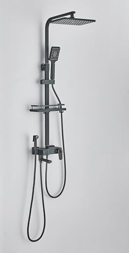 Harnart Schwarz Edelstahl Regendusche Duschsystem Armatur Duscharmatur Komplettset Set Duschstange mit brause Duschkopf mit Schlauch und Halterung 3 Strahlarten, Eckig Kopfbrause Duschset... Harnart Schwarz Edelstahl Regendusche Duschsystem Armatur Duscharmatur Komplettset Set Duschstange mit brause Duschkopf mit Schlauch und Halterung 3 Strahlarten, Eckig Kopfbrause Duschset... von harnart