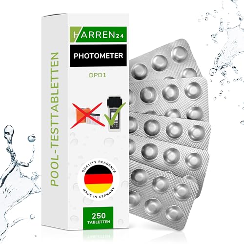 Harren24 Wassertester Photometer Testtabletten DPD1 zur Ermittlung des Chlor-Gehalts mithilfe elektronischer Pooltester (z.B. Poollab), 50x, 100x, 250x, 500x (250) von harren24