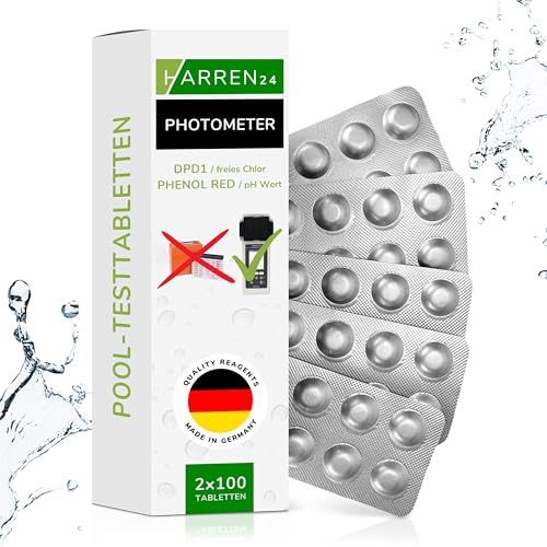 harren24 Photometer Testtabletten für pH-Wert und freies Chlor Phenol Red + DPD1, Pooltabletten für Poollab geeignet, Wassertester, Wasseranalyse (200 Tabletten) von harren24