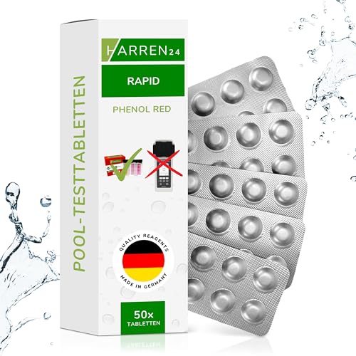 harren24 Rapid Testtabletten für Schütteltester, DPD 1 freies Chlor/DPD 4 Aktivsauerstoff/Phenol Red pH-Wert, 50x, 100x, 250x, 500x, Wassertester (PH RED / 50 Tabletten) von harren24