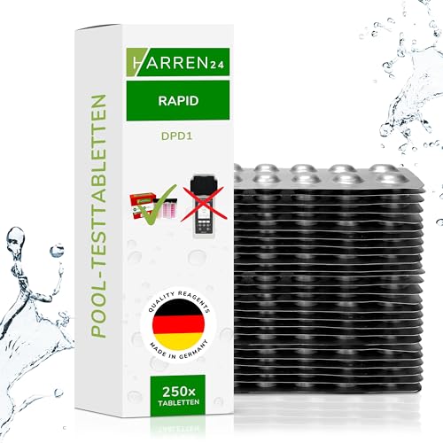 harren24 Rapid Testtabletten für Schütteltester, DPD 1 freies Chlor/DPD 4 Aktivsauerstoff/Phenol Red pH-Wert, 50x, 100x, 250x, 500x, Wassertester (DPD1 / 250 Tabletten) von harren24