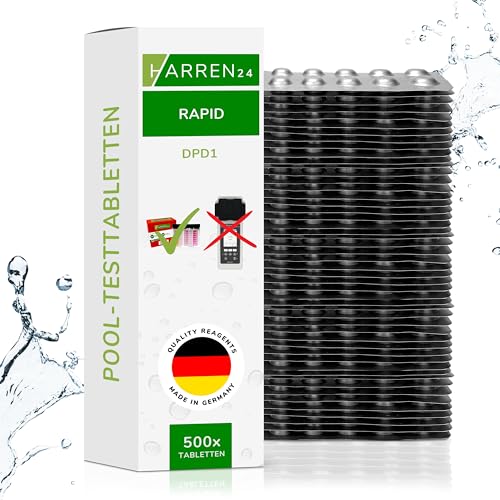 harren24 Rapid Testtabletten für Schütteltester, DPD 1 freies Chlor/DPD 4 Aktivsauerstoff/Phenol Red pH-Wert, 50x, 100x, 250x, 500x, Wassertester (DPD1 / 500 Tabletten) von harren24