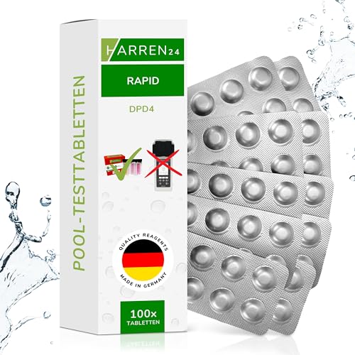 harren24 Rapid Testtabletten für Schütteltester, DPD 1 freies Chlor/DPD 4 Aktivsauerstoff/Phenol Red pH-Wert, 50x, 100x, 250x, 500x, Wassertester (DPD4 / 100 Tabletten) von harren24