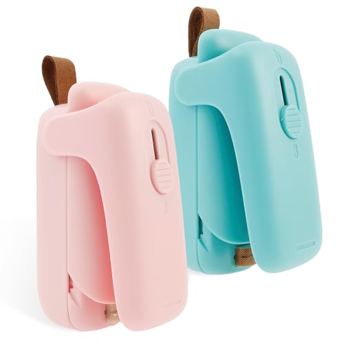 2 Stück Mini Folienschweißgerät,2 in 1 Bag Sealer mit Cutter,Versiegelungsmaschine Hand Verschlussgerät,Magnetisches Chassis,für Lebensmittellagerung,Damit Lebensmittel frisch (Rosa,Blau) von harupink