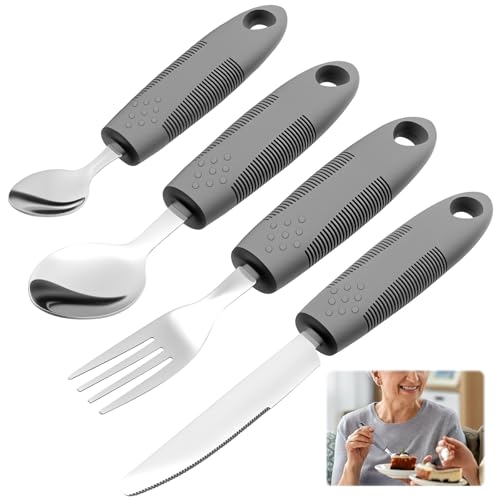 4 Teiliges Adaptives Besteck Set,Besteck mit Dickem Griff,Einfach zu greifen,Ergonomisches Gewichtetes Besteck für Behinderte Arthritis Parkinsons Ältere Menschen Oder Menschen mit Zittern von harupink