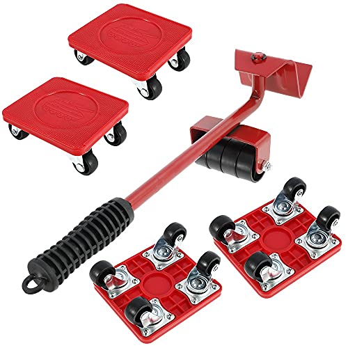 5 tlg. Möbeltransport Set Möbel Gleitsystem Transportroller Transporthilfe Möbelroller Möbelgleiter Teppichgleiter mit 4 Erhöhungspads und 1 Lastenheber Anti Rutsch Beschichtung Je 400 kg Tragkraft von harupink