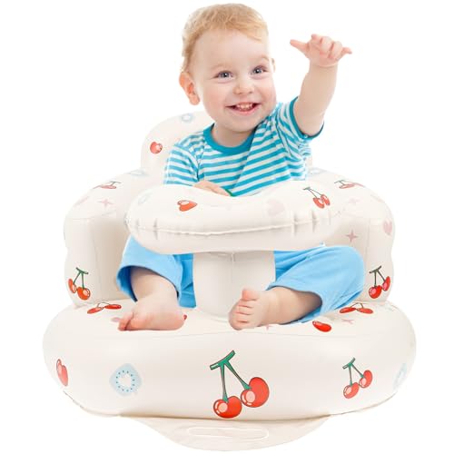 Aufblasbarer Babysitz mit Tablett und Atmungsaktiv für Babys ab 3-36 Monaten,aufblasbarer Babystuhl Enthalten eingebauter Luftpumpe,Sitzhilfe baby mit Rücken und Nackenstütze zum Sitzen lernen von harupink