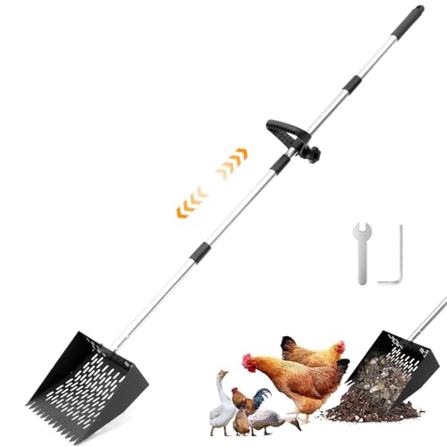 Harupink 10 Zoll groß Hühnerkotschaufel,Hühnerstall Zubehör Siebschaufel Metall mit gezackte Kanten,Einstellbare Hühnerschaufel für die Reinigung,Chicken Poop Scooper für Hühnerstall Trennung von harupink
