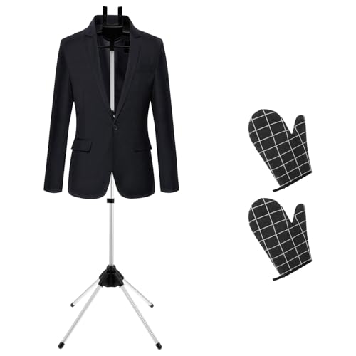 Harupink Dampfständer Steamer für Kleiderbügel,Handheld Ständer mit 2 BüGelhandschuh,zusammenklappbar,Teleskop-Stativ Kleiderständer,verstellbare Länge 84 bis 160 cm,Stabiler Bügelständer,Schwarz von harupink