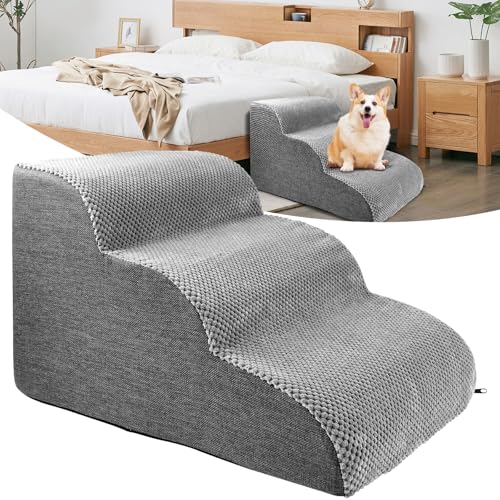 Harupink Hundetreppe für Kleine Hunde,2 Stufen und3 Stufen Stufendesigns,Hundetreppe aus Hochdichtem Schwamm mit Waschbarem Bezug und Rutschfestem Boden,Katzentreppe Hunderampe für Bett,Sofa(3 Stufen) von harupink