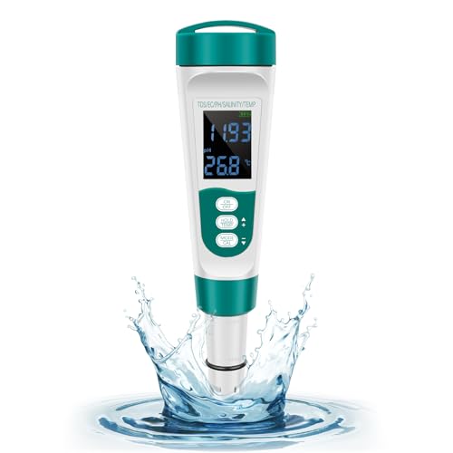 Harupink Pool Tester, 5 in 1 PH Messgerät, PHph/TDS/EC/Salzgehalt/Thermometer, Water Tester,pH Wert Messgerät Pool mit Blau Hinterleuchtetem LCD-Display & Automatischer Temperaturkompensation(Grün) Harupink Pool Tester, 5 in 1 PH Messgerät, PHph/TDS/EC/Salzgehalt/Thermometer, Water Tester,pH Wert Messgerät Pool mit Blau Hinterleuchtetem LCD-Display & Automatischer Temperaturkompensation(Grün) von harupink